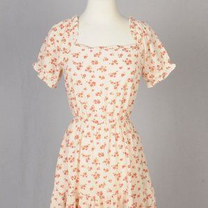 Monteau, Los Angeles, Peach Floral Crepe Dress, Size S